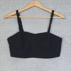 Who What Wear Bustier Top Womens L Black‎ Cropped Zip Close Ruched Elastic Strap